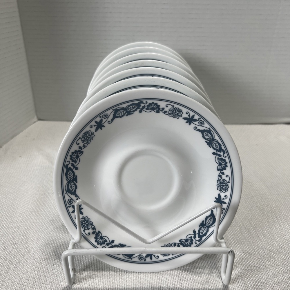 Set of 7 vintage 1970's corning corelle old town blue saucers - 6-1/8" Wide